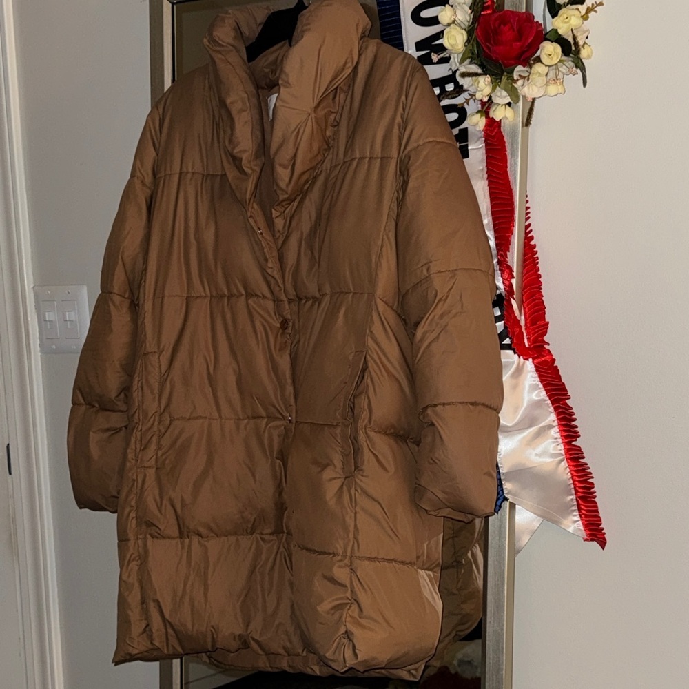 LOFT Tan Puffer Jacket Coat - Picture 4 of 8